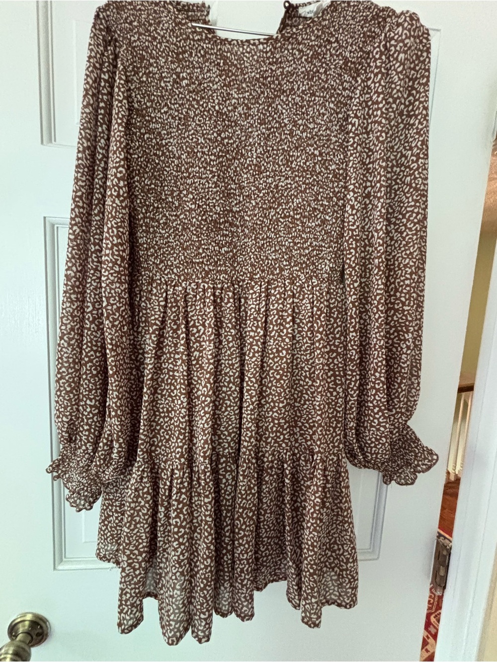 Newbury Kustom Brown and Cream Smocked Neck Blouse